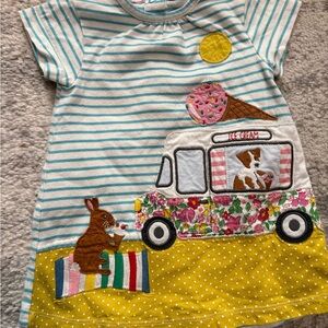 Boden Blue and Yellow Striped Dress with Ice Cream Design